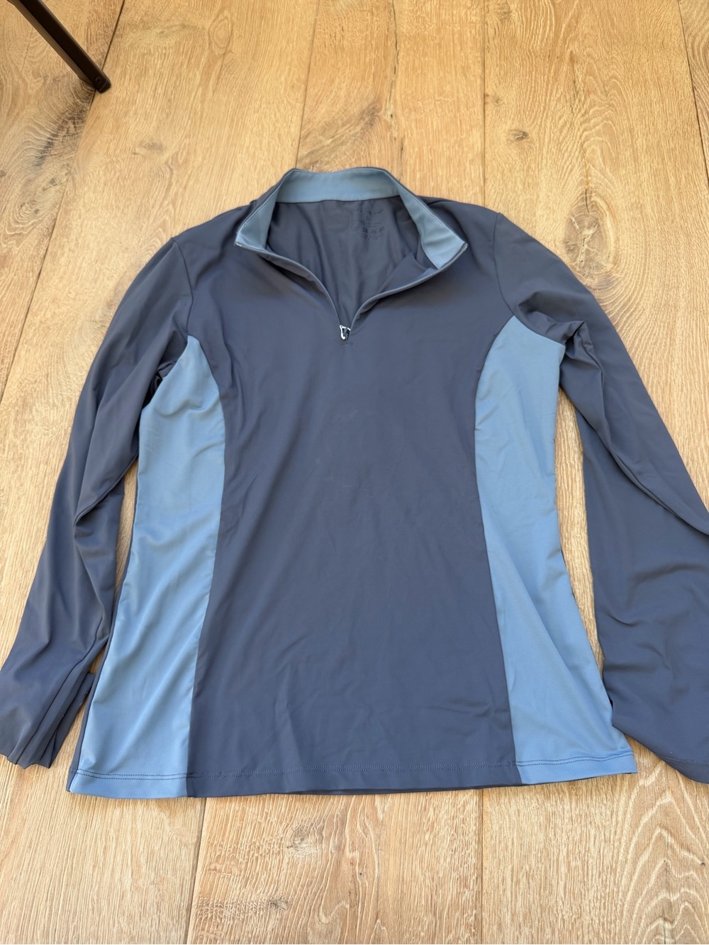 Tkeq Women's Two-Tone Quarter Zip Athletic Top - Dark Charcoal & Dusty Blue